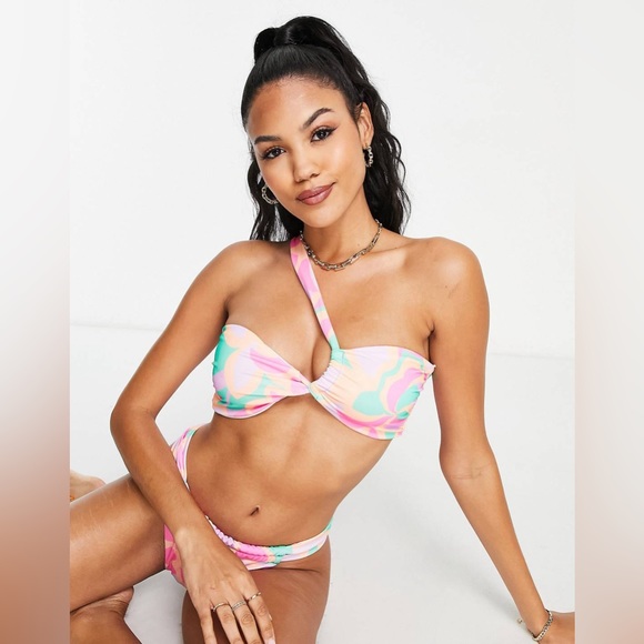 ASOS DESIGN Twist One Shoulder Bikini in Kaleidoscope Print | Size 6 | NWOT - Picture 1 of 4